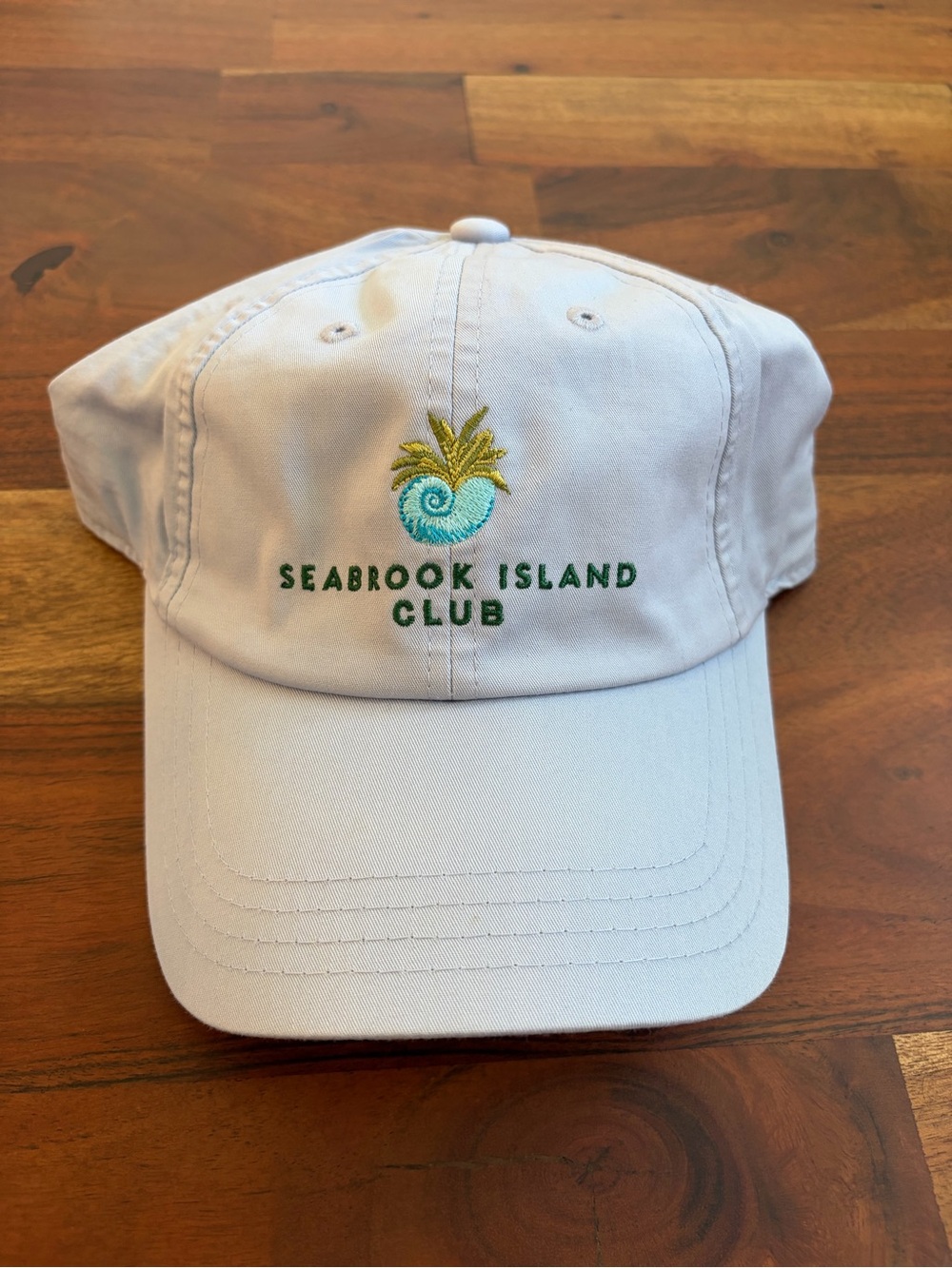 Seabrook Island Club Embroidered Baseball Cap - White with Teal & Green Logo